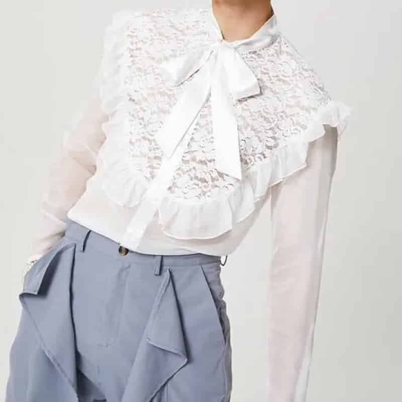 Long Sleeve Shirt With White Bow Superior Fabric