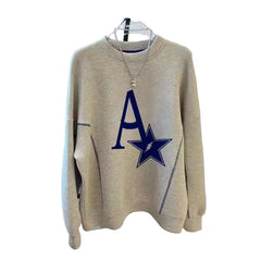 Long Sleeve Solid Color Letter Pullover Sweater - Gray A / M