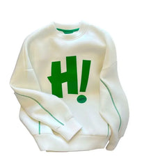 Long Sleeve Solid Color Letter Pullover Sweater - White H