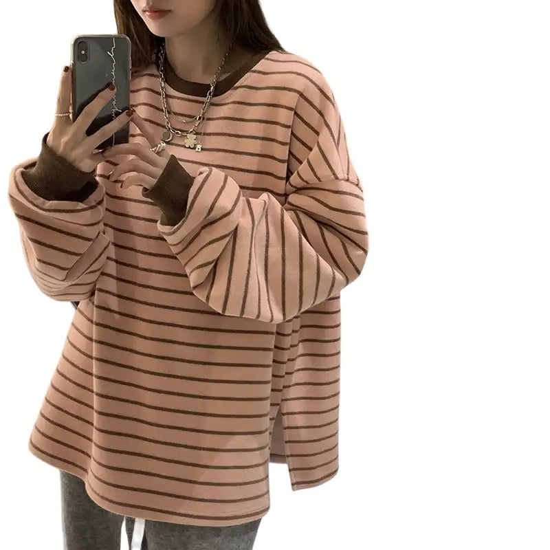 Long Sleeve Stripe Thin Sweatshirt