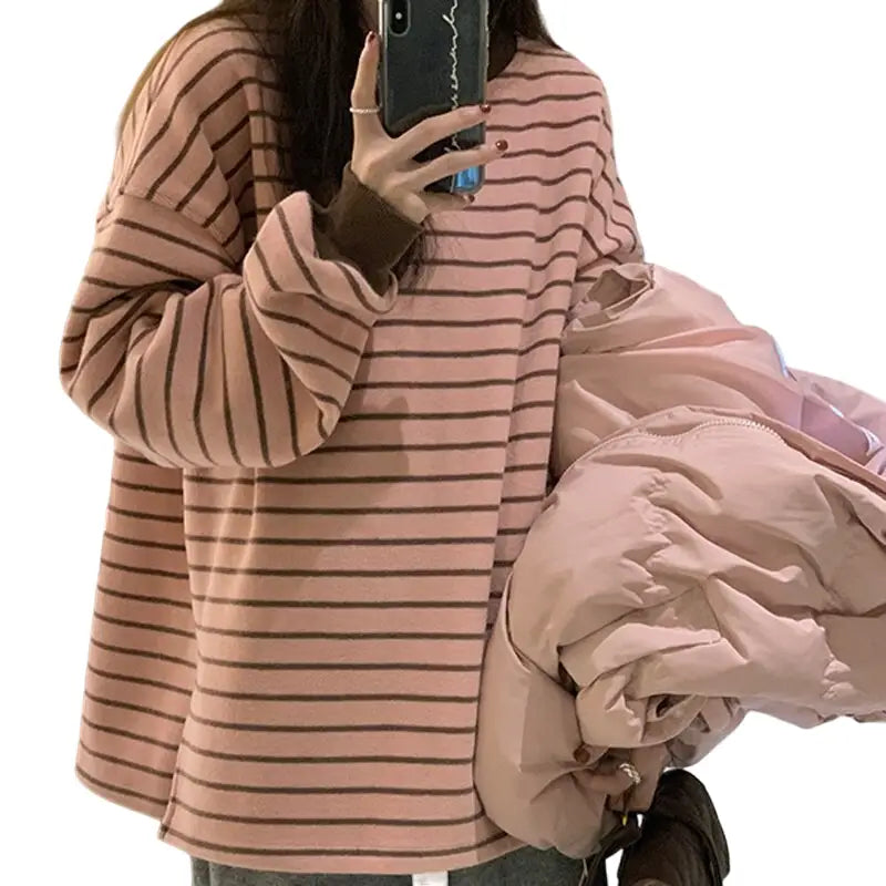 Long Sleeve Stripe Thin Sweatshirt