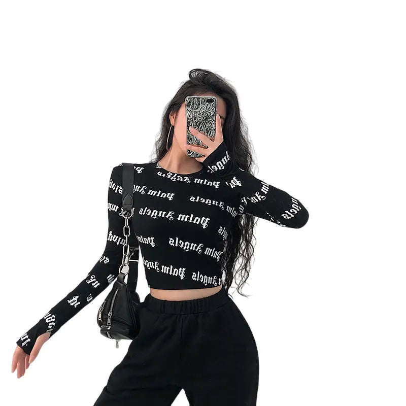 Long sleeve top with palm angels letter print - Black / S