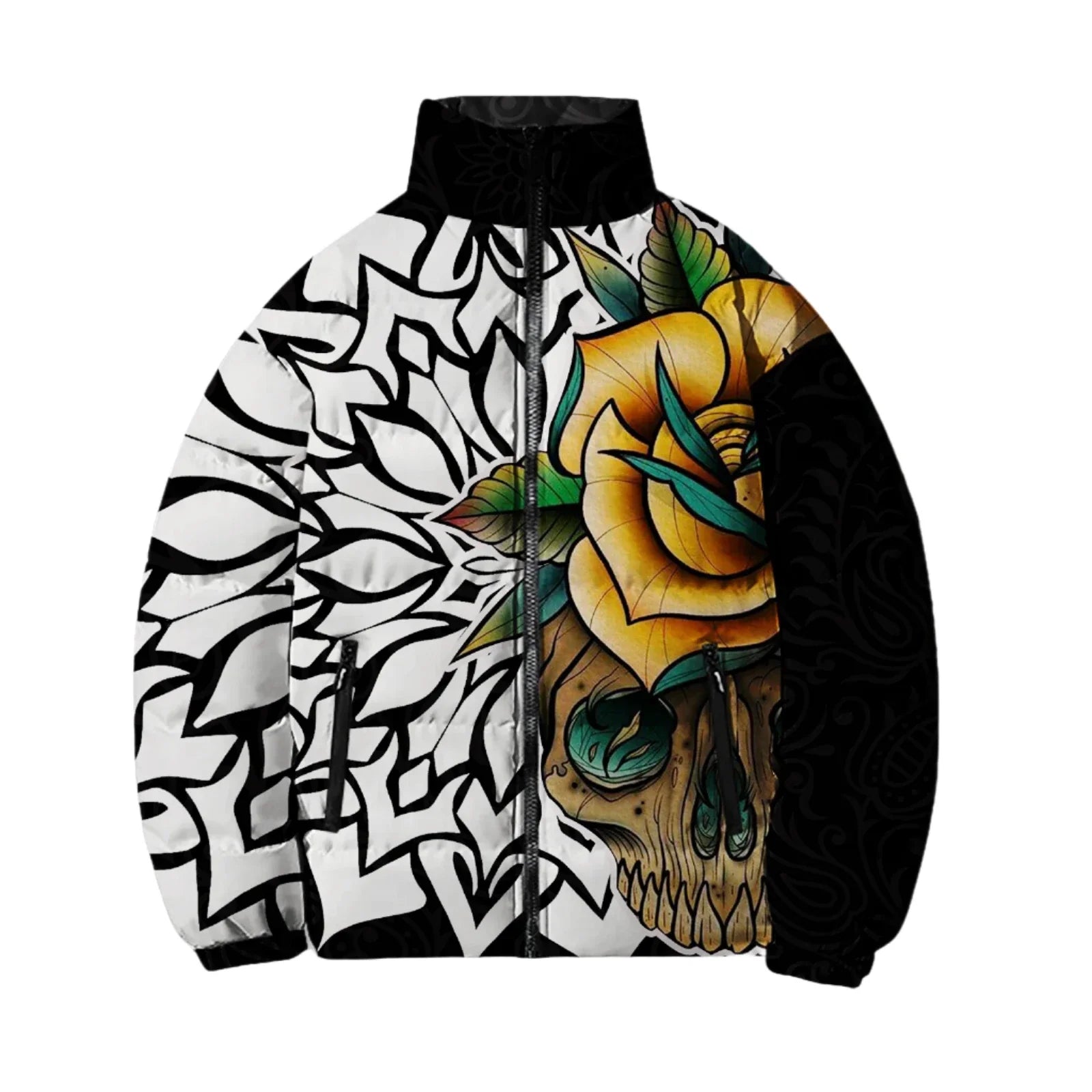 Long Sleeve Turtleneck Skull Skeleton Roses Jacket Rose / XL