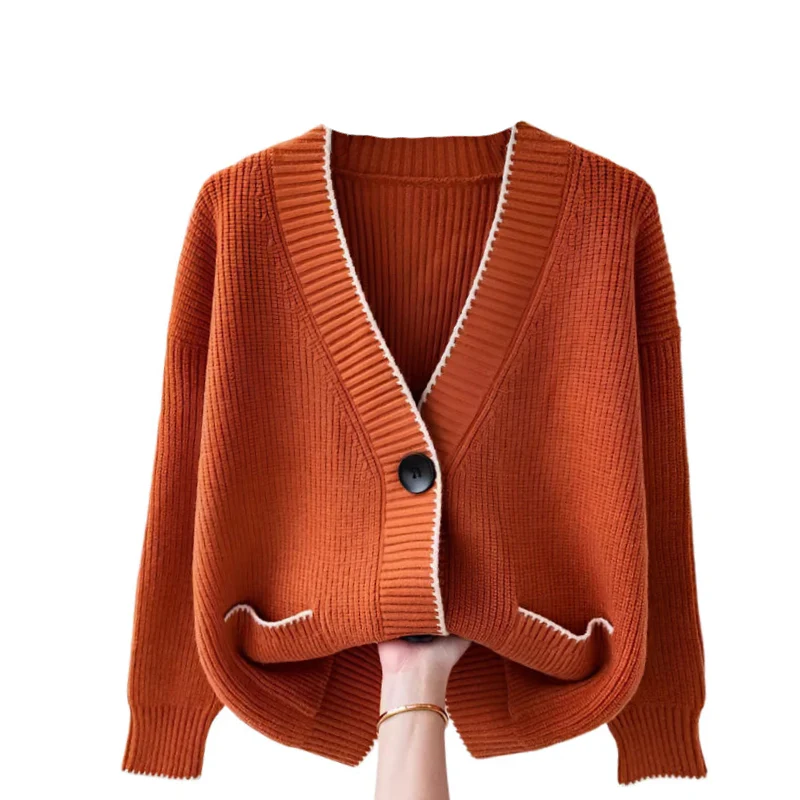 Long Sleeve V Neck Button Up Single Breasted Cardigan