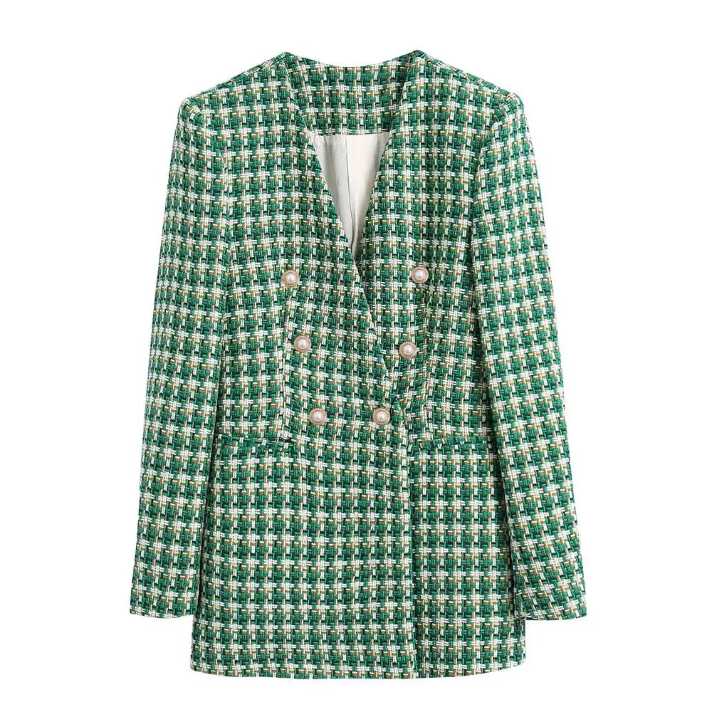 Long Sleeve Vintage Woven Blazer - Green / XS