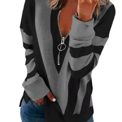 Long Sleeve Zipper Loose Sweater - gray / XXXL