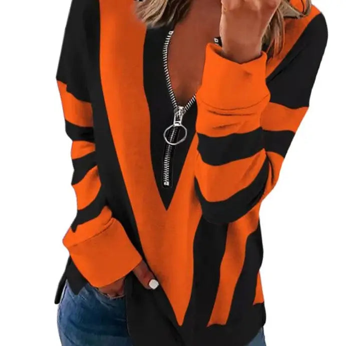 Long Sleeve Zipper Loose Sweater - Orange / XXXL