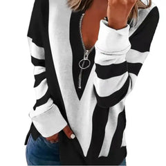 Long Sleeve Zipper Loose Sweater - white / XXXL