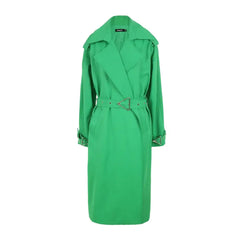 Long Sleeves Emerald Green Belted Trench Coat - XS