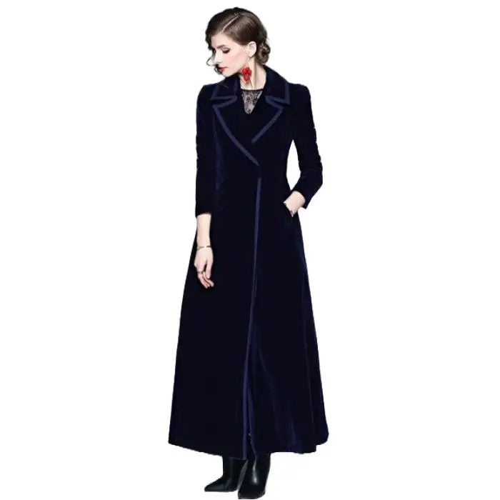 Long Velvet Warm Trench Coat for Cold Weather