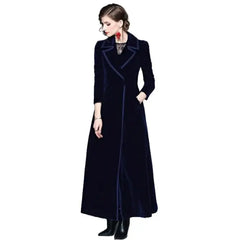 Long Velvet Warm Trench Coat for Cold Weather