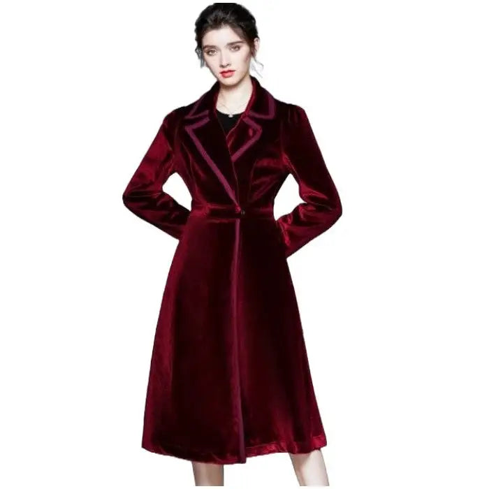 Long Velvet Warm Trench Coat for Cold Weather