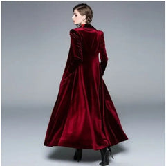 Long Velvet Warm Trench Coat for Cold Weather