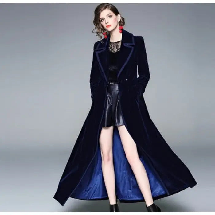 Long Velvet Warm Trench Coat for Cold Weather