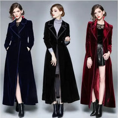 Long Velvet Warm Trench Coat for Cold Weather