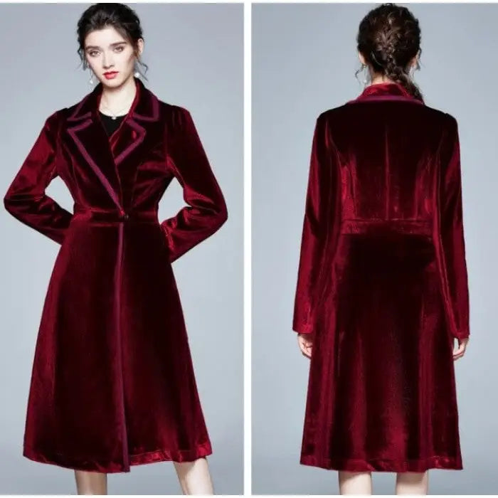 Long Velvet Warm Trench Coat for Cold Weather