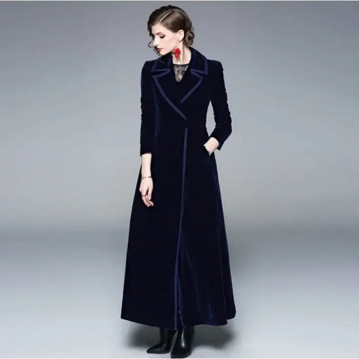 Long Velvet Warm Trench Coat for Cold Weather black / M
