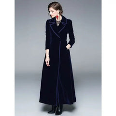 Long Velvet Warm Trench Coat for Cold Weather blue / S