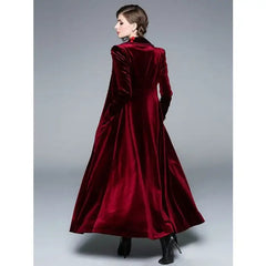 Long Velvet Warm Trench Coat for Cold Weather Burgundy / S