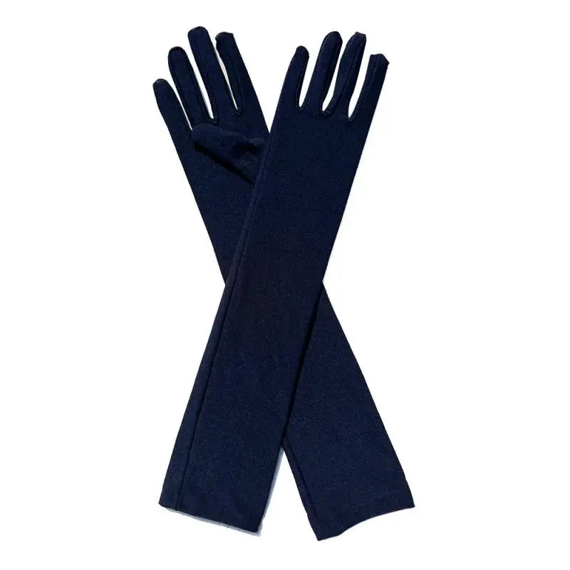 Long Warm Soft Gloves Elbow Length Acrylic Cotton Dark Blue