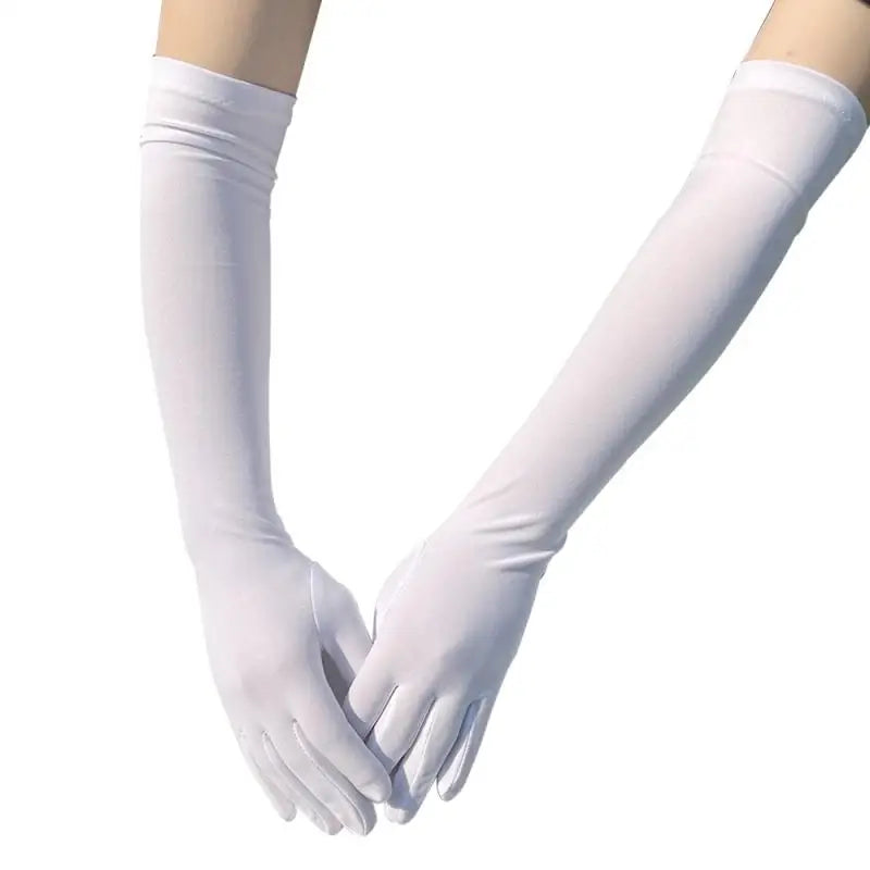 Long Warm Soft Gloves Elbow Length Acrylic Cotton White