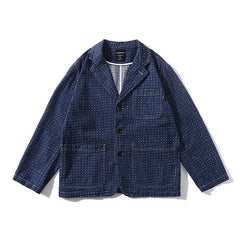 Loose Casual Denim Jeans Blazer - Blue/Dots / M