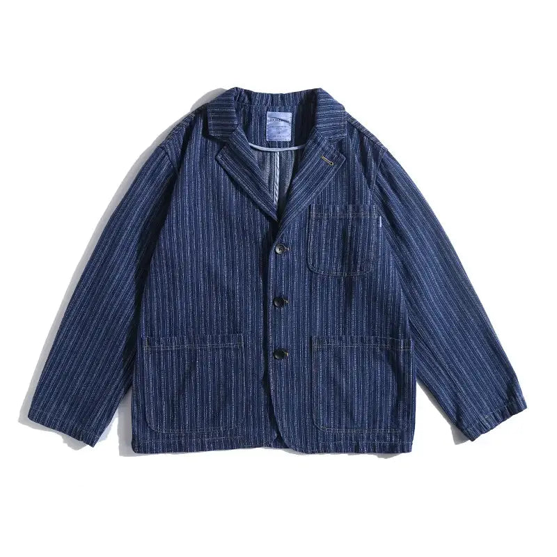 Loose Casual Denim Jeans Blazer - Blue/Stripes / M