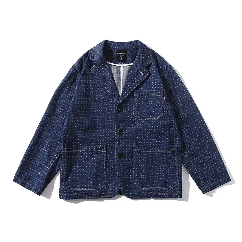 Loose Casual Denim Jeans Blazer Jacket Blue/Dots / M
