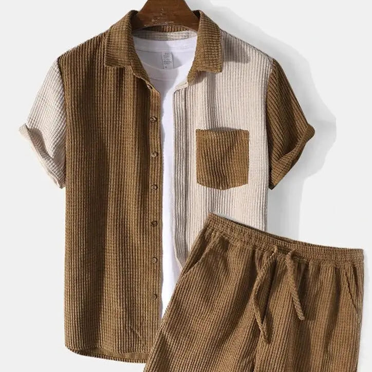 Loose Corduroy Short-Sleeved Casual Set