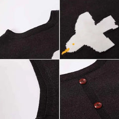 Loose Fit Round Neck Knitted Vest Black / One Size