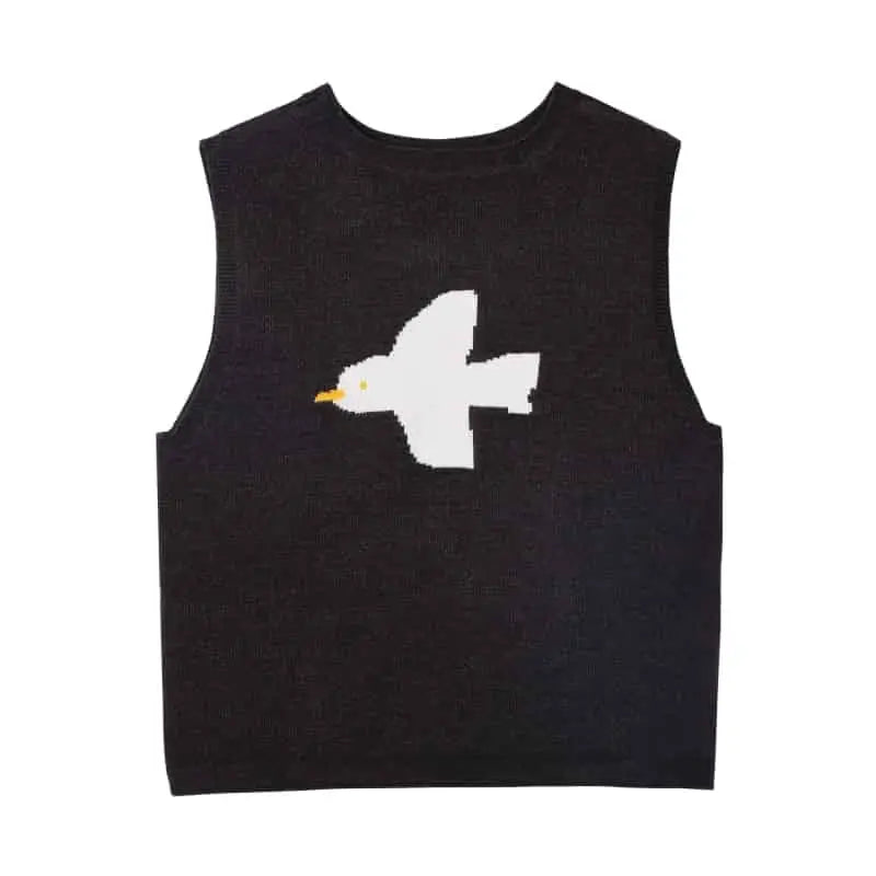 Loose Fit Round Neck Knitted Vest Black / One Size