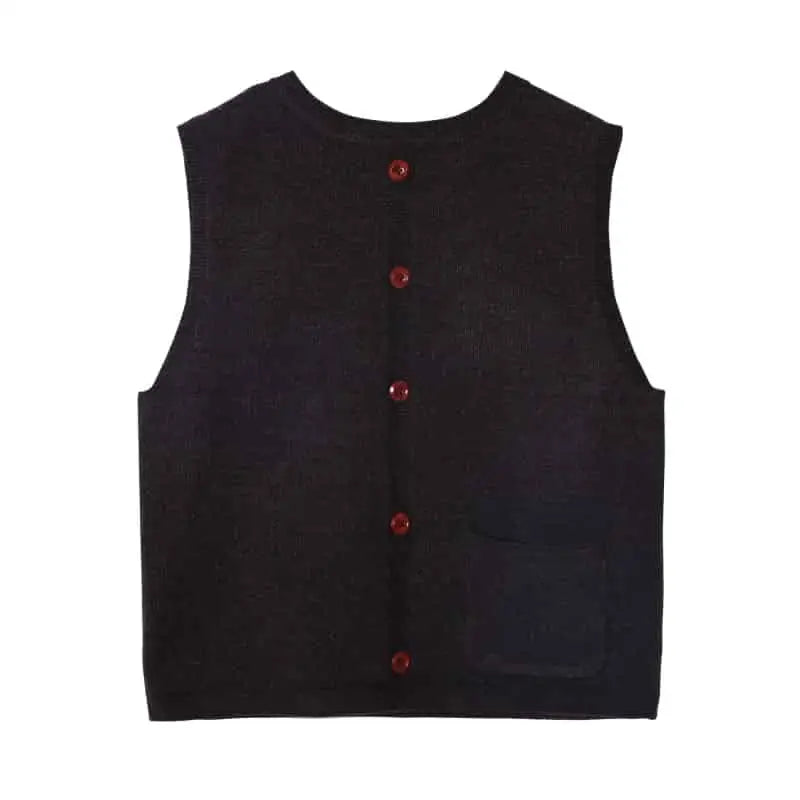 Loose Fit Round Neck Knitted Vest Black / One Size