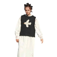 Loose Fit Round Neck Knitted Vest Black / One Size