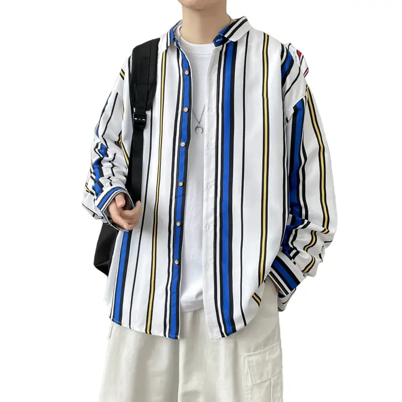 Loose Fit Striped Shirt with Inches Shoulder and Sleeve
