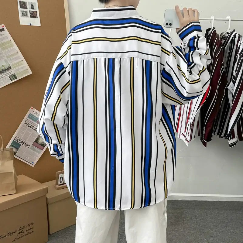 Loose Fit Striped Shirt with Inches Shoulder and Sleeve