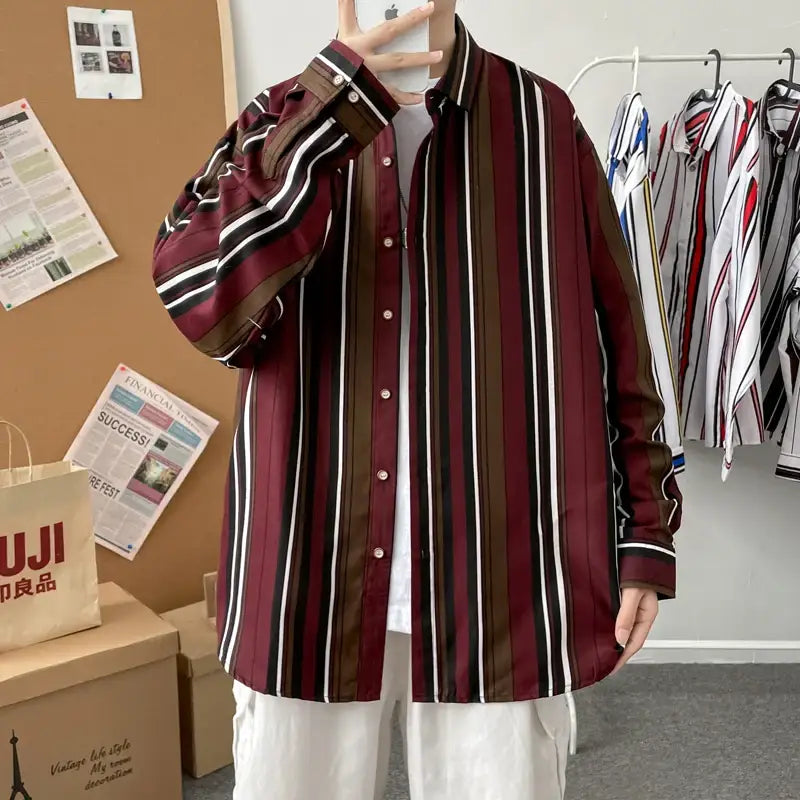 Loose Fit Striped Shirt with Inches Shoulder and Sleeve