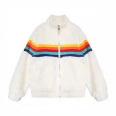 Loose Fleece Coat with Rainbow Zipper