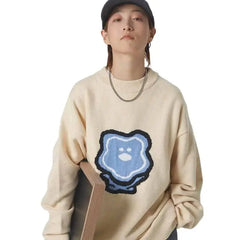 Loose Knitted Bear Sweatshirt for Casual Wear Apricot / S