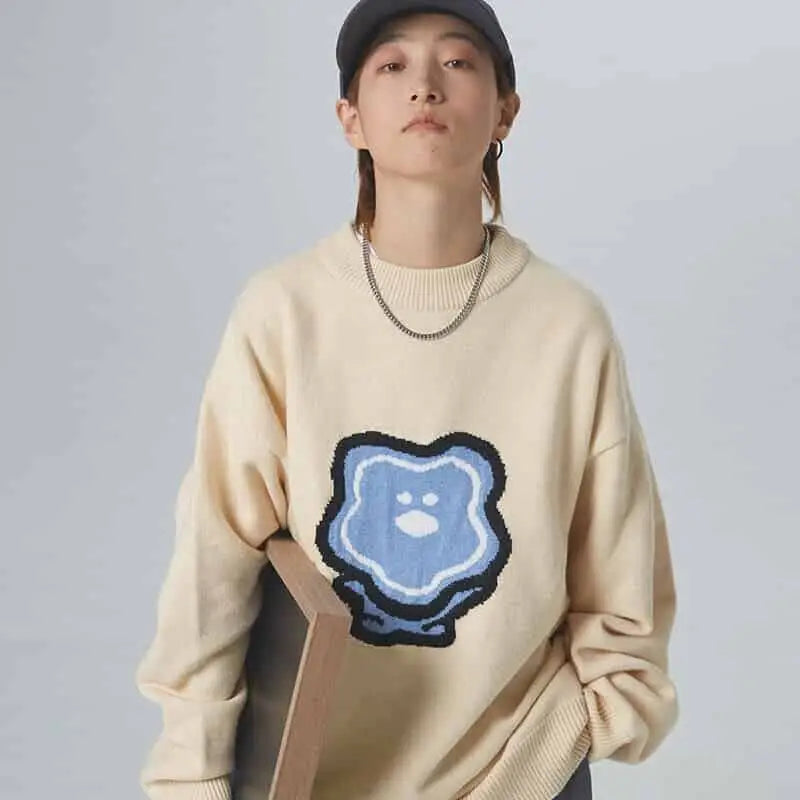 Loose Knitted Bear Sweatshirt for Casual Wear