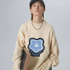 Loose Knitted Bear Sweatshirt for Casual Wear