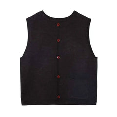Loose Niche Embroidery Round Neck Knitted Vest - Black