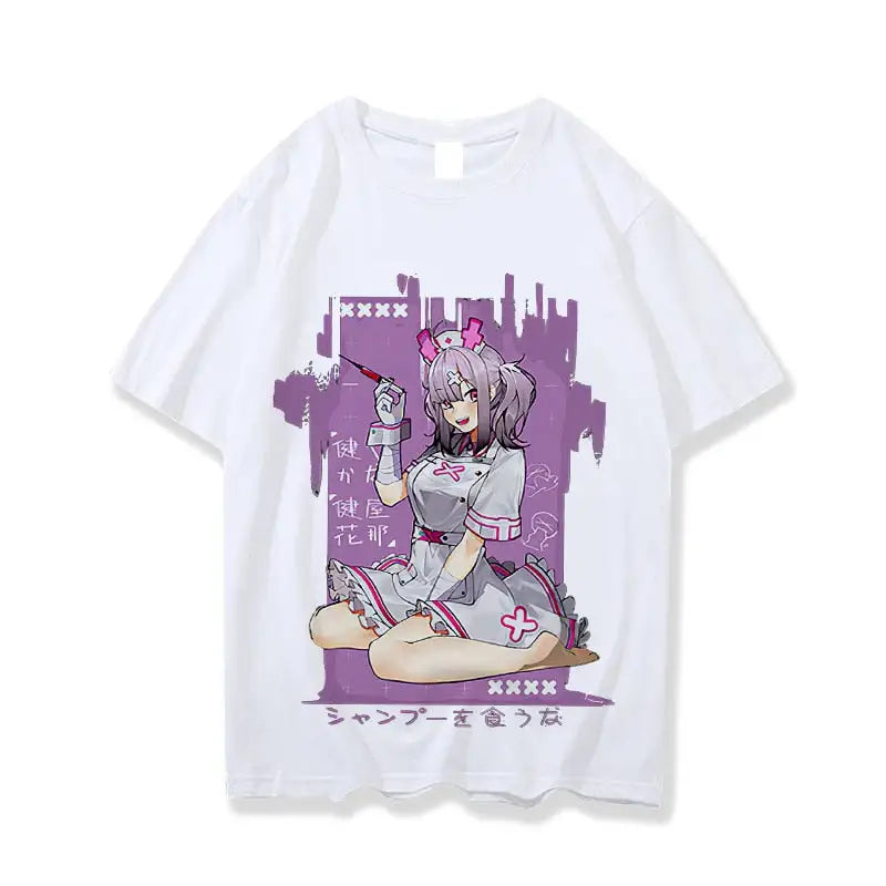 Loose Nurse Anime Purple Background T-shirts