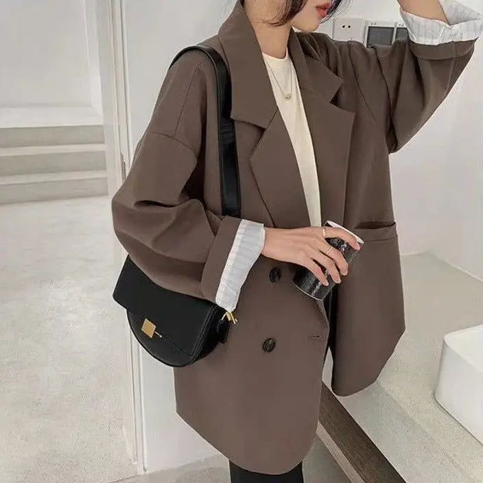 Loose Retro Long Sleeve Blazer for Casual Outfits Brown / M