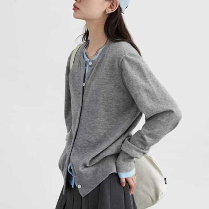 Loose Round Neck Button up Long Sleeve Cardigan