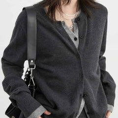 Loose Round Neck Button up Long Sleeve Cardigan