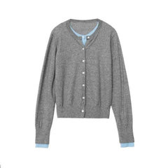 Loose Round Neck Button Up Long Sleeve Cardigan Light Gray