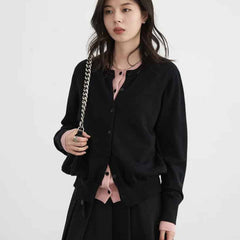 Loose Round Neck Button Up Long Sleeve Cardigan