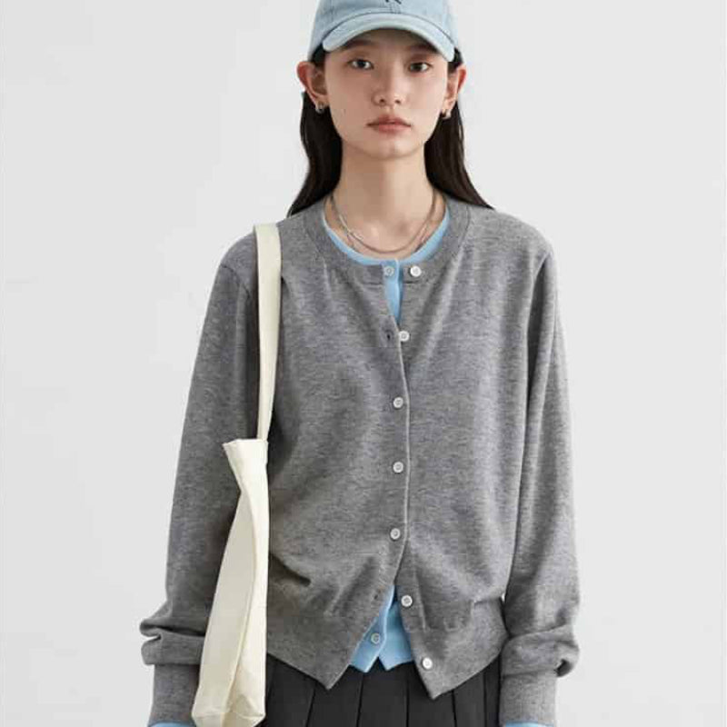 Loose Round Neck Button Up Long Sleeve Cardigan