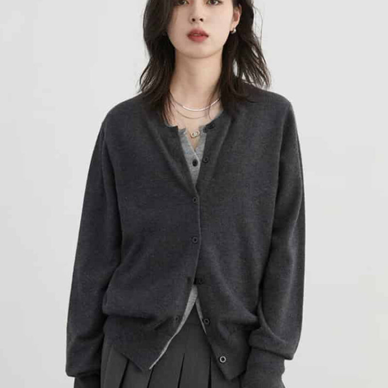 Loose Round Neck Button Up Long Sleeve Cardigan