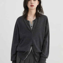 Loose Round Neck Button Up Long Sleeve Cardigan